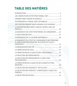 Livret « Travailler avec un pendule » - table des matières